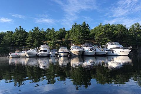 Yachts moored together at a MLM Rendezvous on Georgian Bay