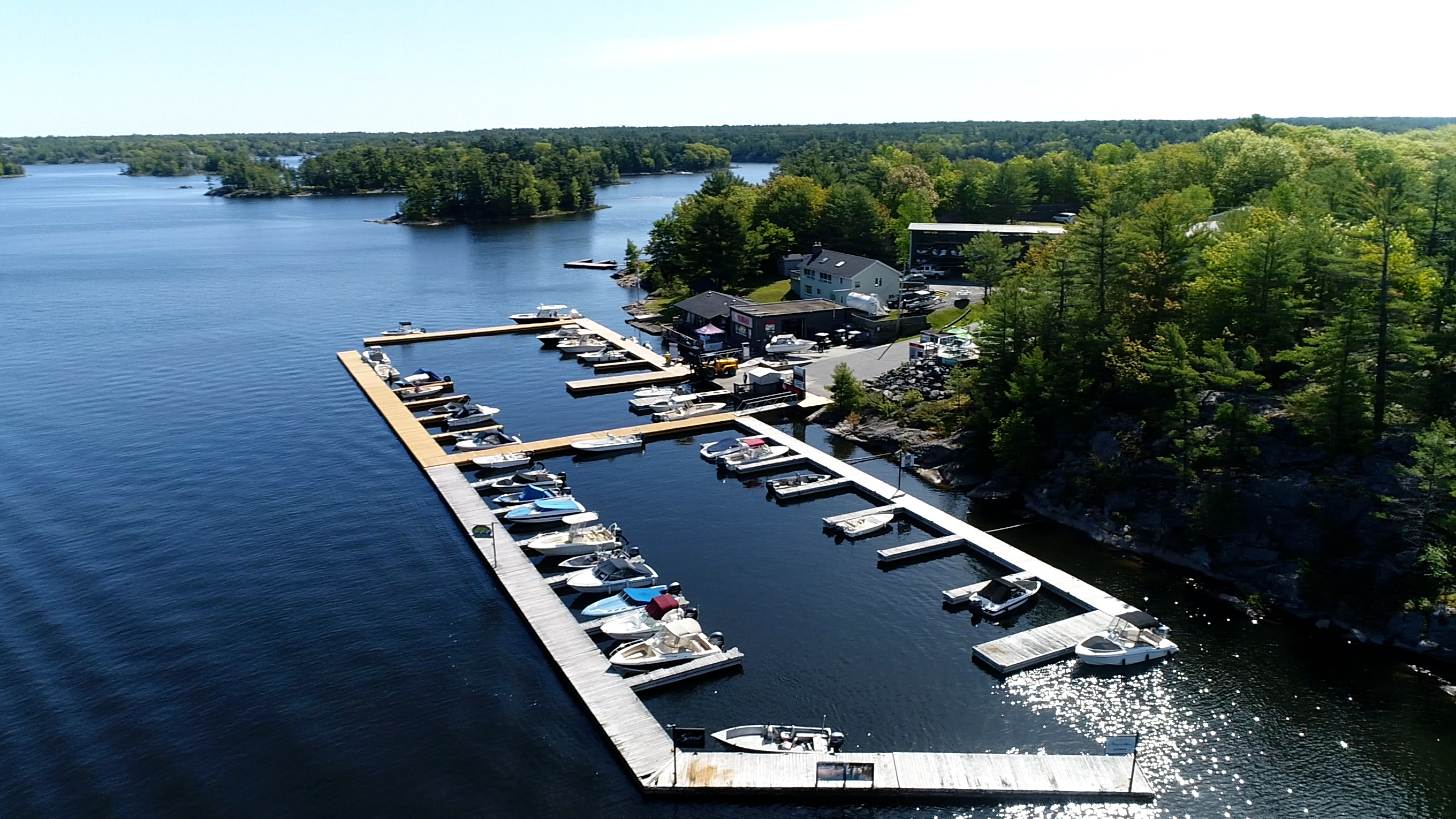 Aerial photo of Payne Marine located on Georgian bay in Point au Baril Ontario