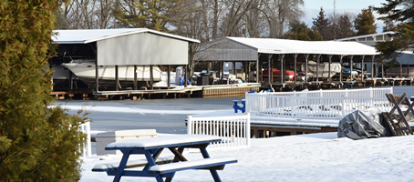 Marina slips at Lefroy Harbour in Ontario