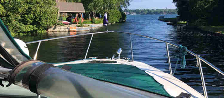 A boat traveling between islands on Georgian Bay, Ontario